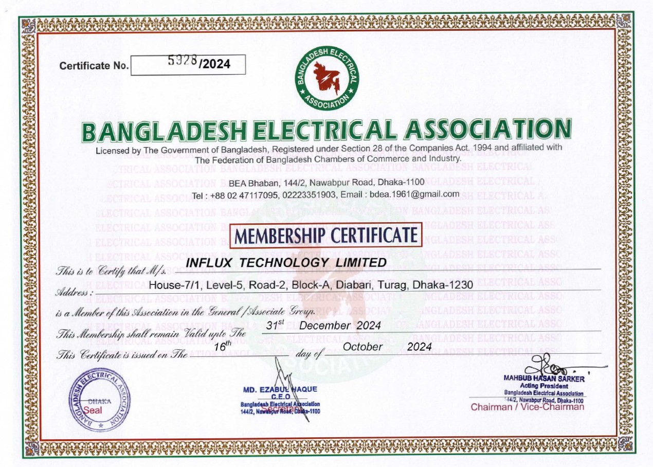 Bangladesh Elecrical Association Membership Certificate